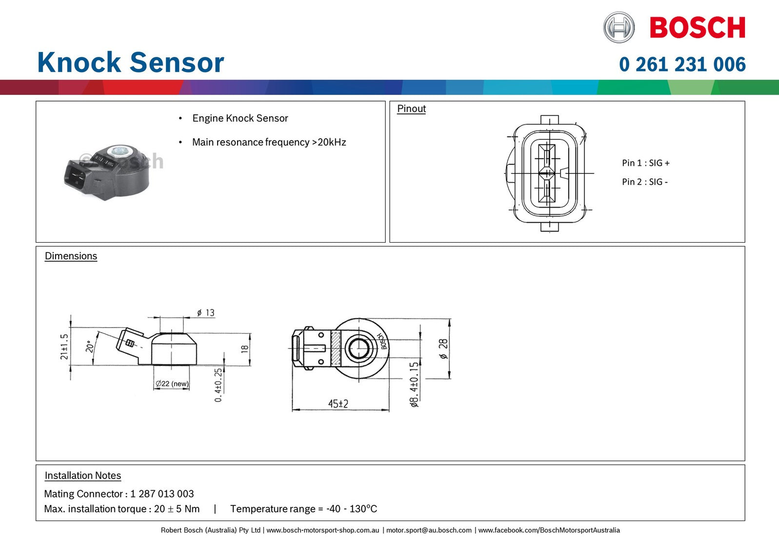 Bosch Motorsport “Wideband” Knock Sensor KS4-P – 3 to 25 kHz - Platinum ...