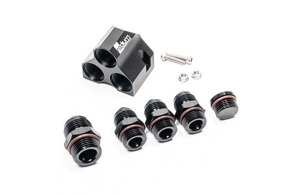 Radium Distribution Block 3 x 10AN ORB to 1 x 12AN ORB w/Fittings  - Radium Engineering | Coore Australia