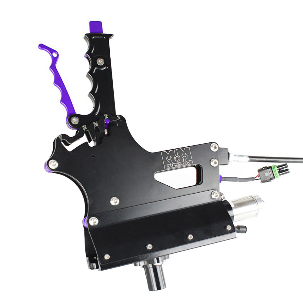 A black metal tattoo pen machine with a purple trigger and silver motor, shown on a white background.