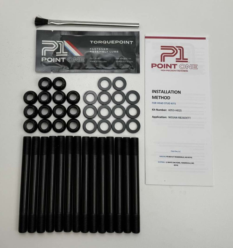 P1 | Nissan RB26DETT Head Stud Kit, 12PT Nuts, S220 Series, Black Oxide Finish
