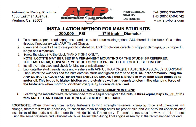 Main Stud Kit to suit Honda K20 K24