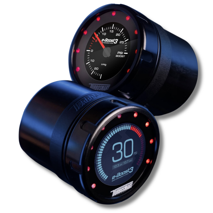 Two blue gauges with digital and analog displays on a white background