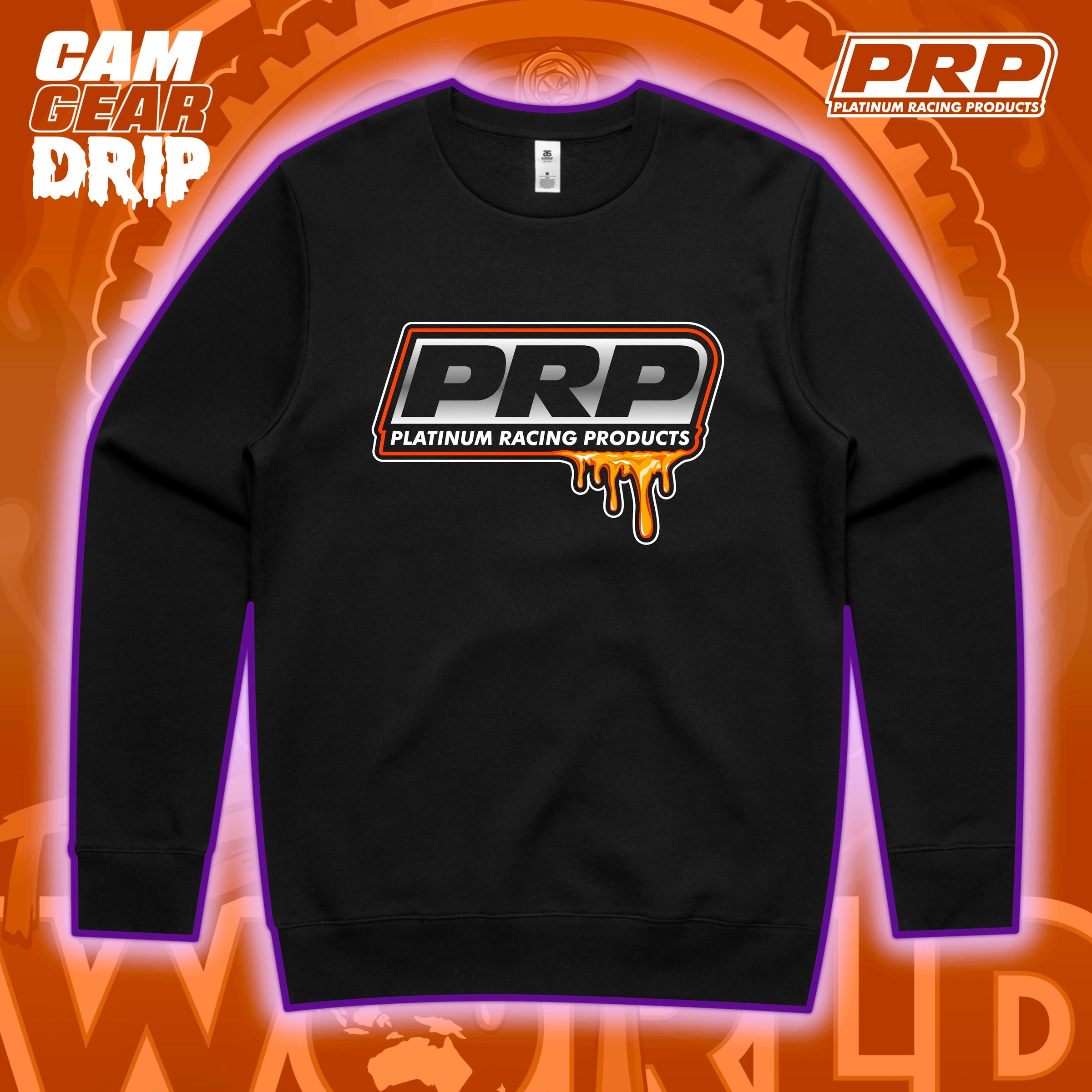 PRP Orange Cam Gear Drip Bone Crewneck — Platinum Racing Products