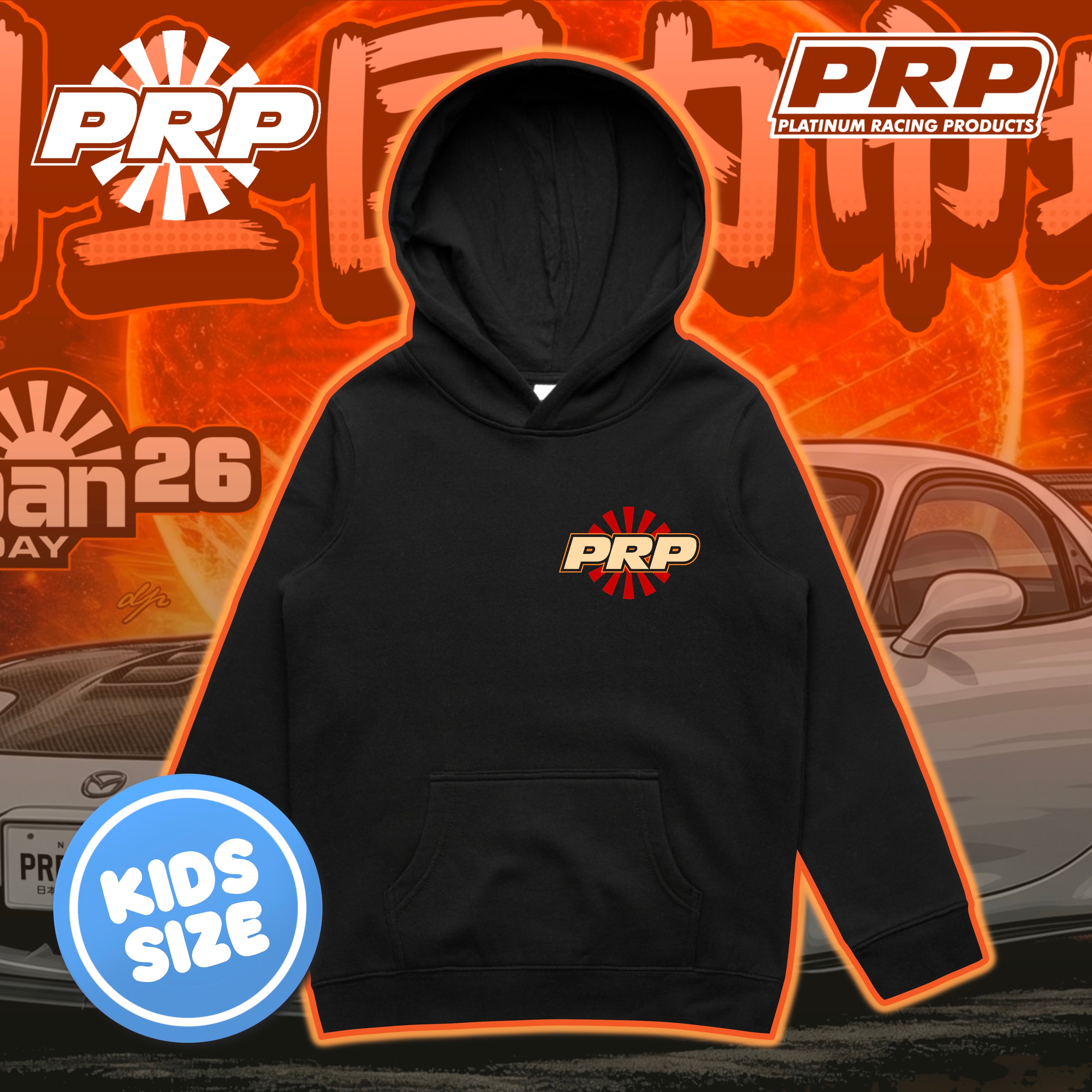 PRP All Jap Day 26 FD RX7 Black Kids Hoodie — Platinum Racing Products