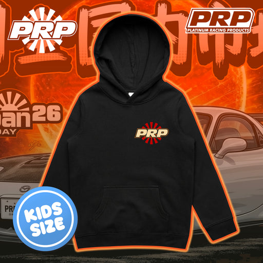 Black hoodie with PRP logo on an orange and brown background with PRP branding.
