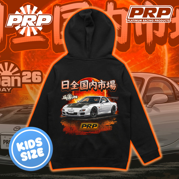 Black hoodie with car graphic and PRP branding on an orange and black background