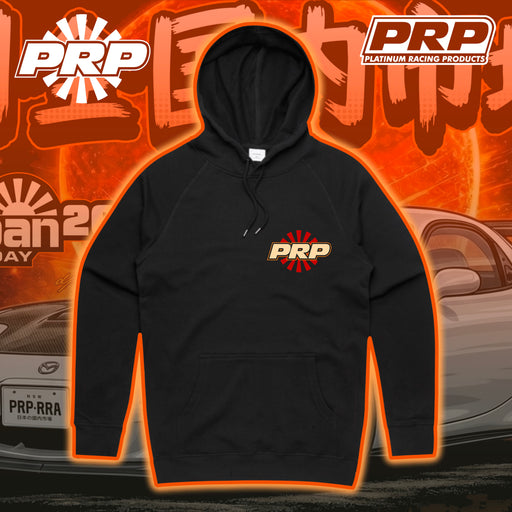 Black hoodie with PRP logo on an orange and black background with PRP branding.