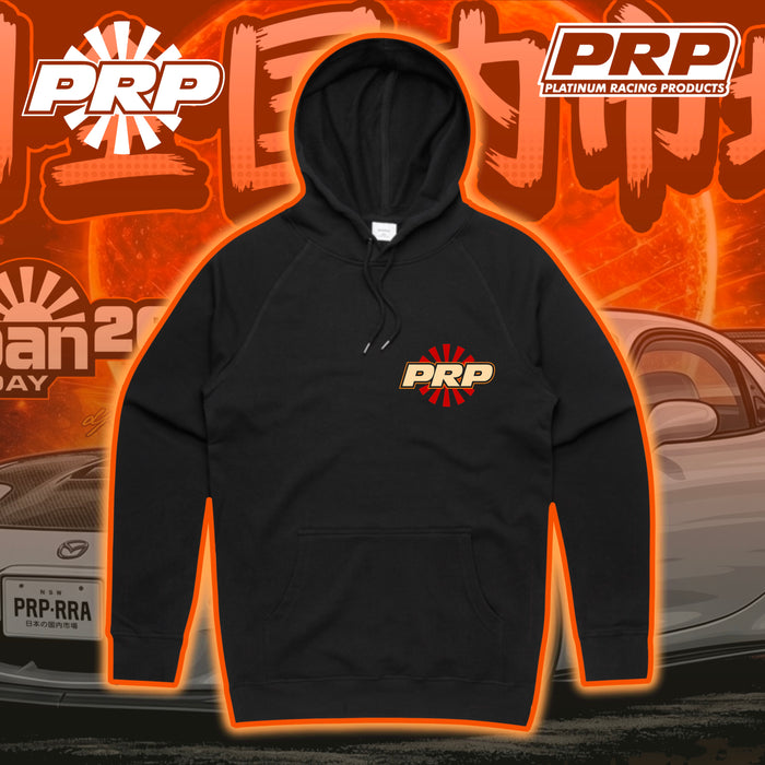 Black hoodie with PRP logo on an orange and black background with PRP branding.