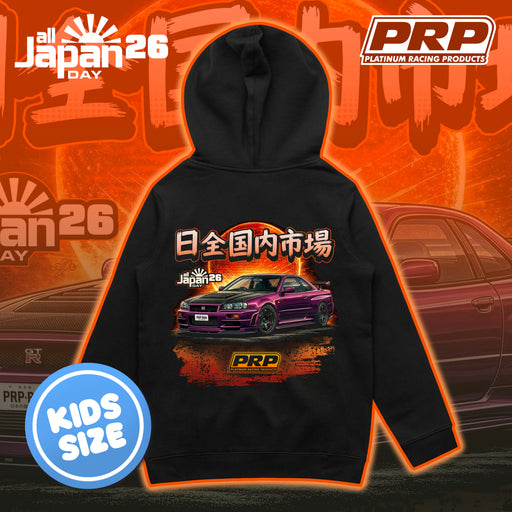 Black hoodie with car graphic and PRP logo on an orange background with 'all Japan 26' text.