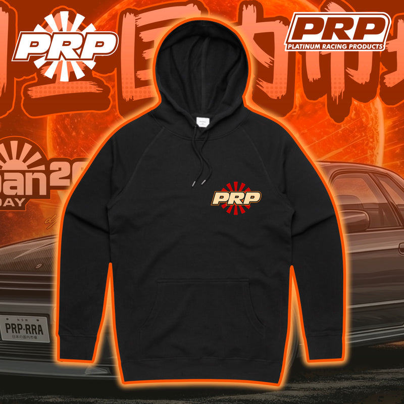 Black hoodie with PRP logo on an orange and black background with PRP branding.