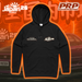 Black hoodie with logos on an orange and black background featuring cars and 'all Japan 26 Day' text.