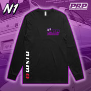 Black long-sleeve shirt with PRP and Nismo logos on a purple background