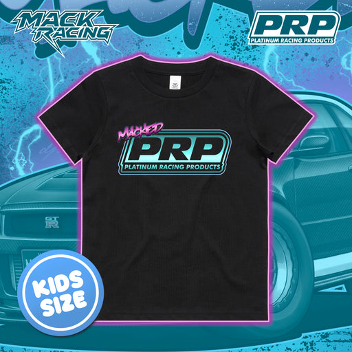 Black t-shirt with PRP logo on a blue background with car graphics