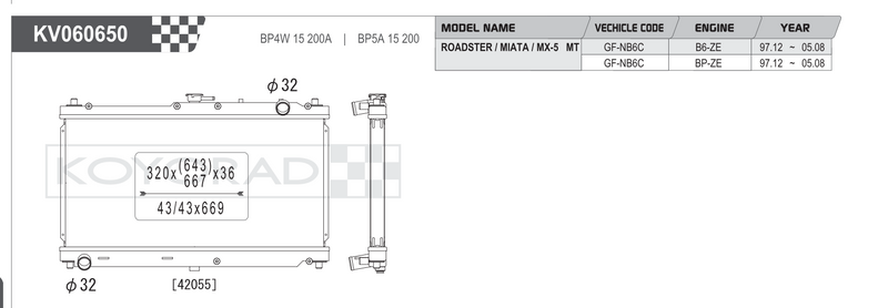 Koyorad Performance Radiator: Mazda MX-5 Miata NB 1.8L MT 1999-2005