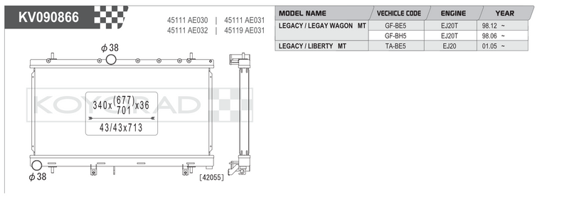 Koyorad Performance Radiator: Subaru Impreza WRX 2001-2002 / Legacy / Liberty MT 1998+