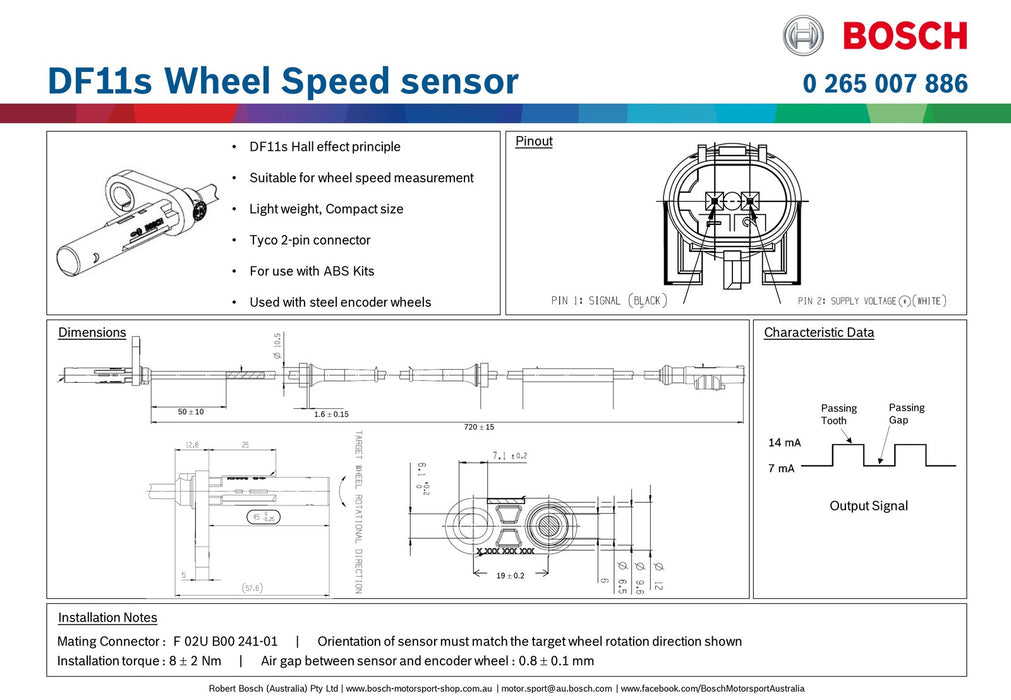 Bosch DF11S Wheel Speed Sensor