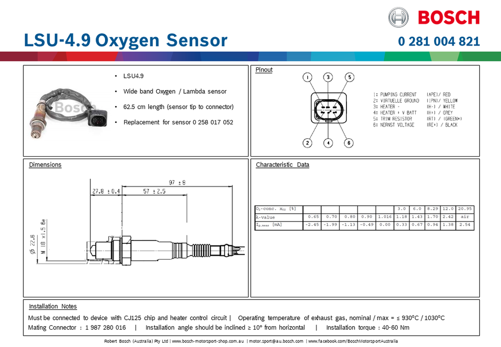 Wideband O2 Lambda Sensor LSU 4.9 0281004821